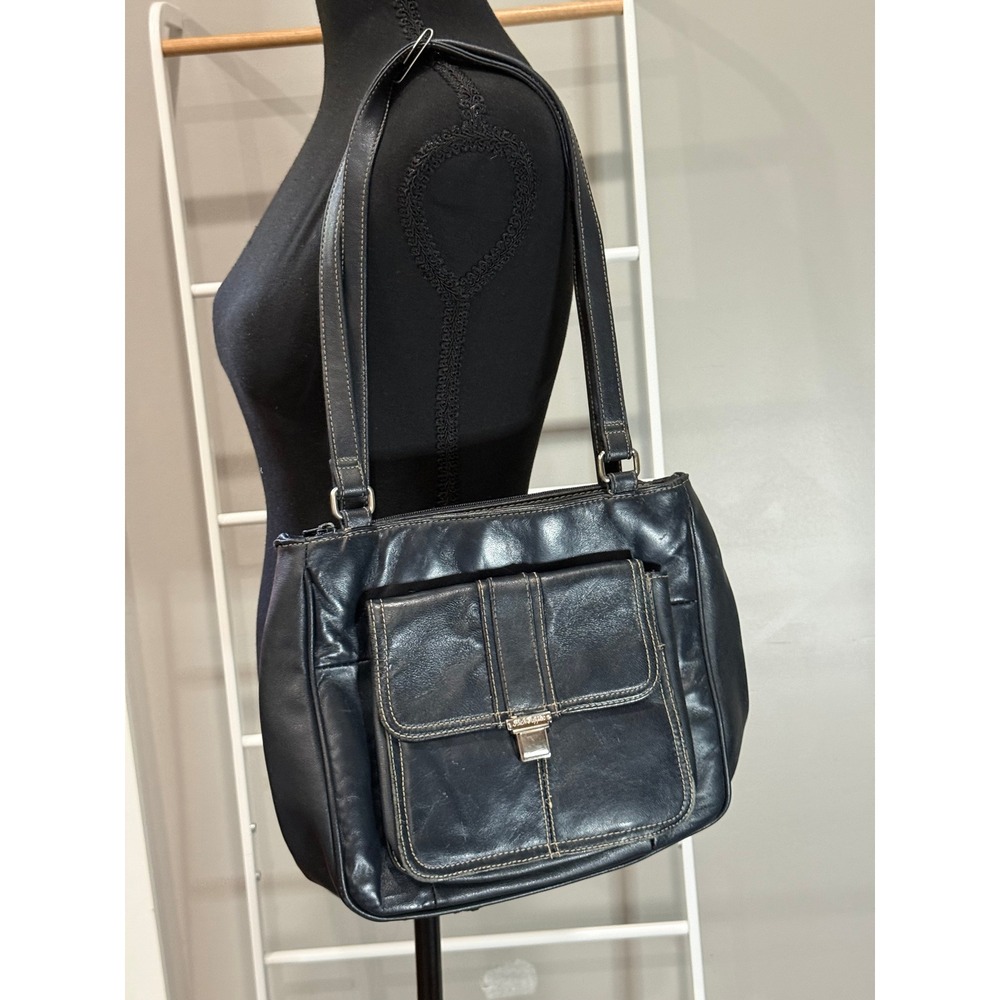 Vtg Hush Puppies Black Leather Shoulder Bag Y2K 90's Vintage Boho-Western